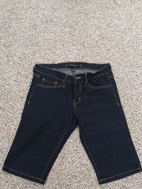 Flying Monkey Women's Dark Indigo Denim Shorts With Tan Stitching Size 26